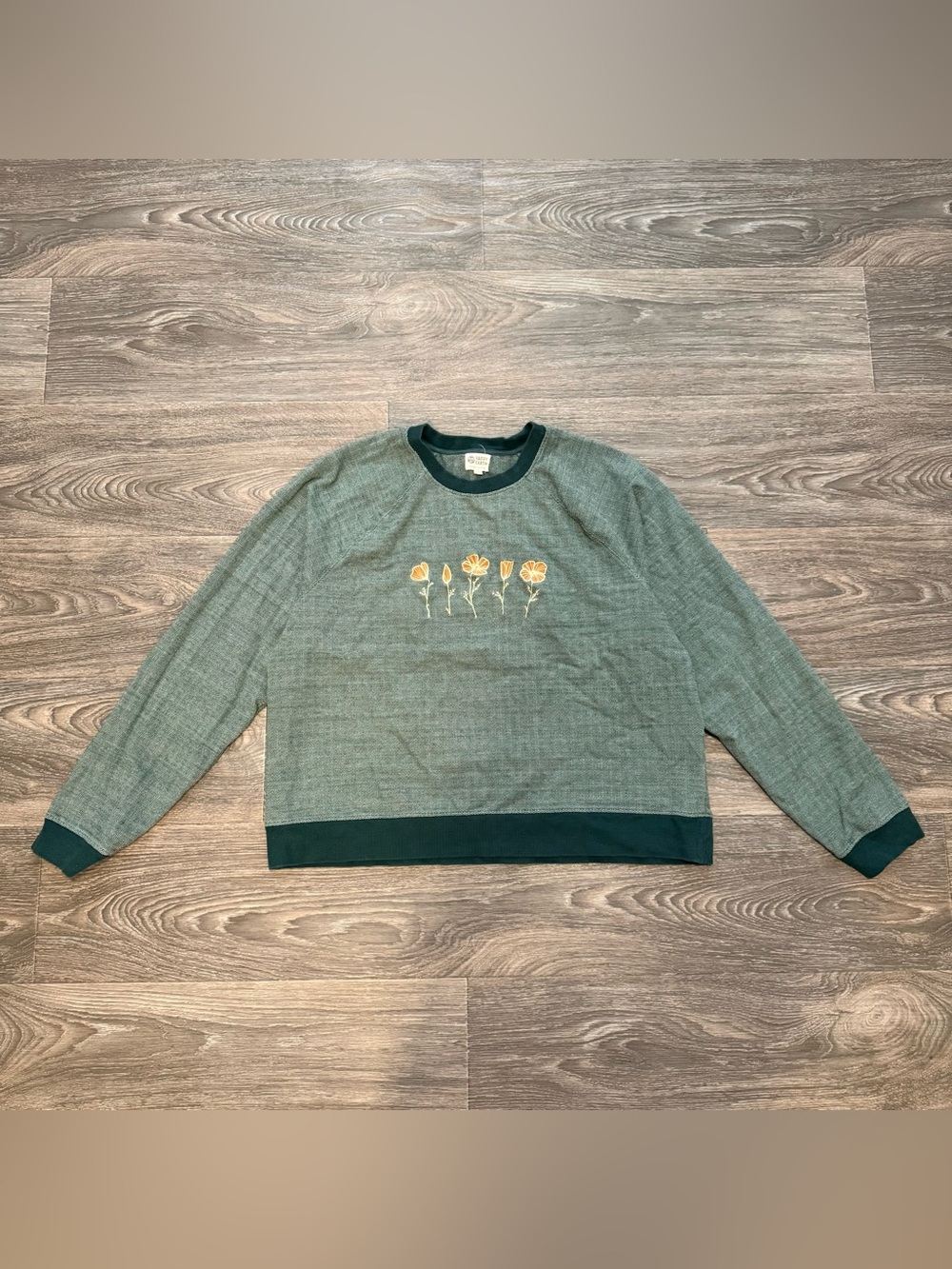 happy earth sunburst floral embroidered cotton crewneck pullover sweatshirt